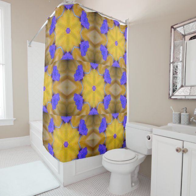 Rideaux De Douche Jaune Et Bleu Gai (En situation)