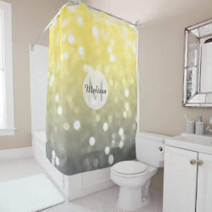 Rideaux De Douche Jaune gris brillant livre abstrait Monogramme