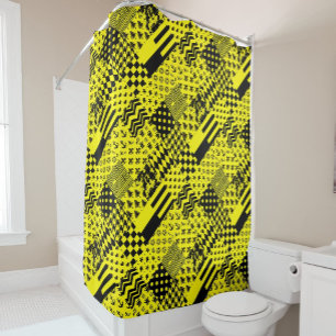 Rideaux De Douche Jaune Noir Mixte Conception Motif Patchwork