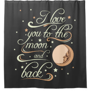 Rideaux De Douche Je t'aime au noir de lune et de dos