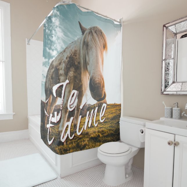 Rideaux De Douche Je t'aime avec gardé cheva (En situation)