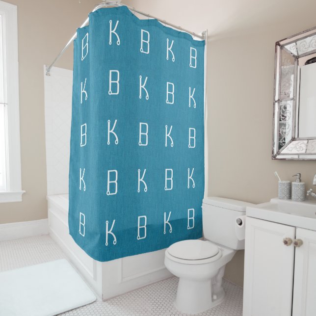Rideaux De Douche Jeans Turquoise Denim Initiales en tissu Personnal (En situation)
