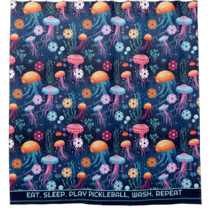Rideaux De Douche Jelly fish pickleball, texte personnalisé