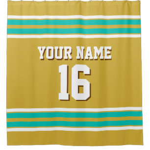 Rideaux De Douche Jersey sportif Gold Turquoise White Stripes