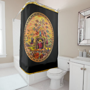 Rideaux De Douche Jésus à la feuille d'or de la porte du ciel et 