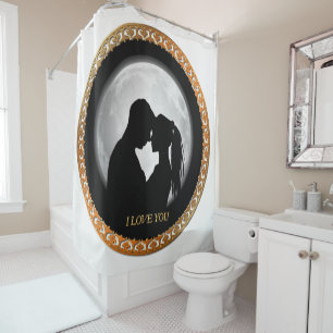 Rideaux De Douche Jeune couple noir silhouette s'embrasser