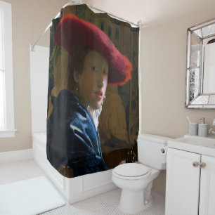 Rideaux De Douche Johannes Vermeer - Fille avec un Casquette rouge