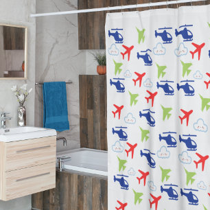 Rideaux De Douche Joli avion coloré et nuages Aviateur amusant