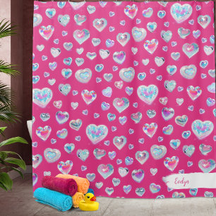 Rideaux De Douche Joli coeur en cristal brillant 3D sur rose