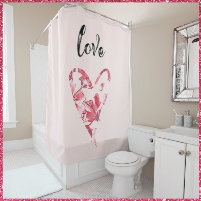 Rideaux De Douche Joli Coeur Floral Rose (Bookmark my store! https://www.zazzle.com/store/capricepetit)