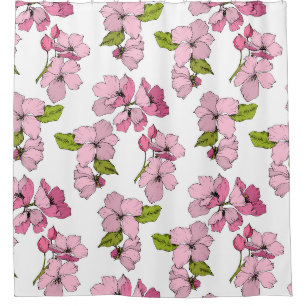 Rideaux De Douche Joli dessin floral rose, blanc motif