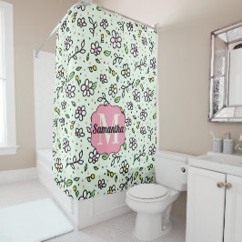 Rideaux De Douche Joli Doodle Daisy Flowers mignon Monogramme Motif