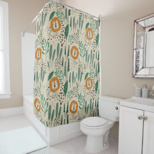 Rideaux De Douche Joli Doodle Lion Jungle Rainforest Motif