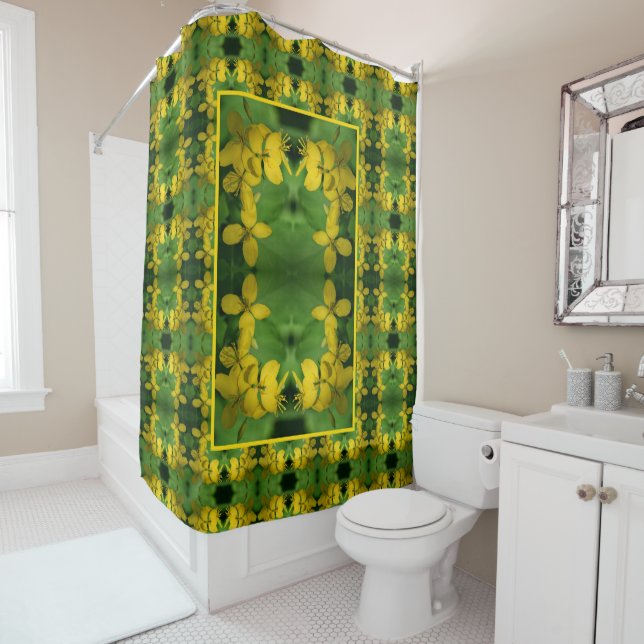 Rideaux De Douche Joli Fleur sauvage Jaune Motif Abstrait (En situation)