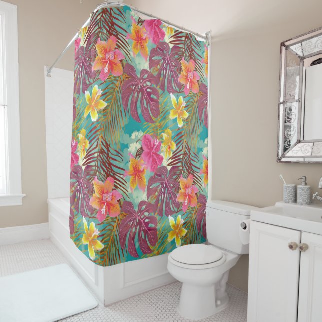 Rideaux De Douche Joli hibiscus peint tropical (En situation)