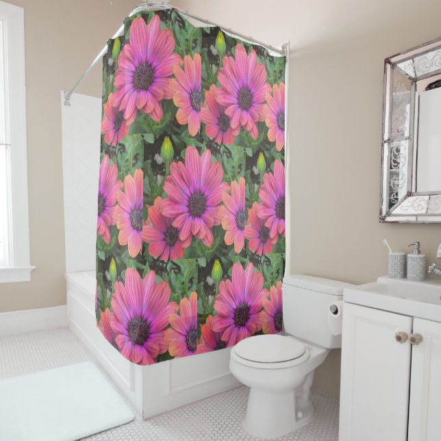 Rideaux De Douche Joli Marguerite Rose Et Orange (En situation)