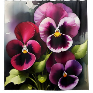 Rideaux De Douche Joli marron noir rouge pansies aquarelle peinture