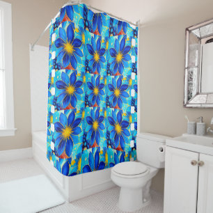 Rideaux De Douche Joli Motif de Fleurs Bleues