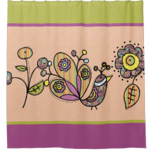 Rideaux De Douche Joli Oiseau De Peacock Avec Fleurs
