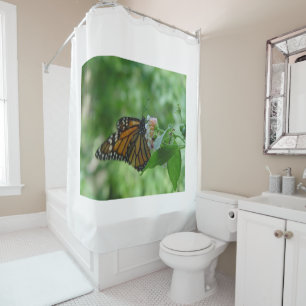 Rideaux De Douche Joli papillon Monarque rose Fleur blanche
