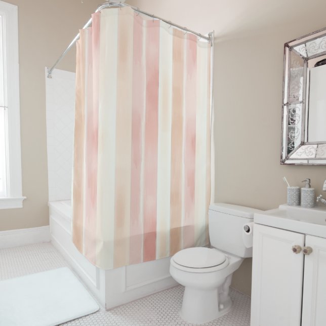 Rideaux De Douche Joli Peach rose Crème raypes (En situation)