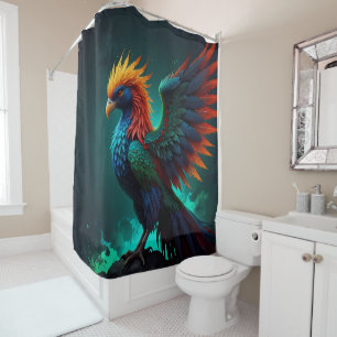 Rideaux De Douche Joli Phoenix de rouge et de bleu
