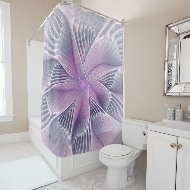 Rideaux De Douche Joli rose Fleur Moderne Abstrait Fractal Art (En situation)
