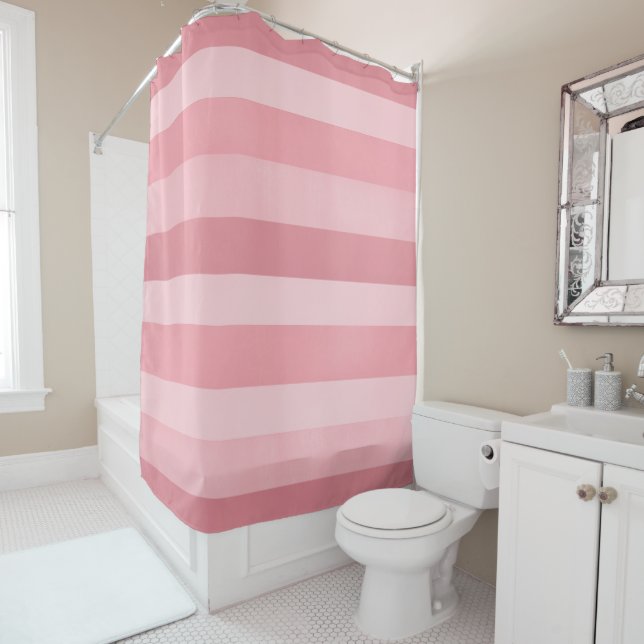 Rideaux De Douche Joli rose pâle Motif de bandes texturées (En situation)
