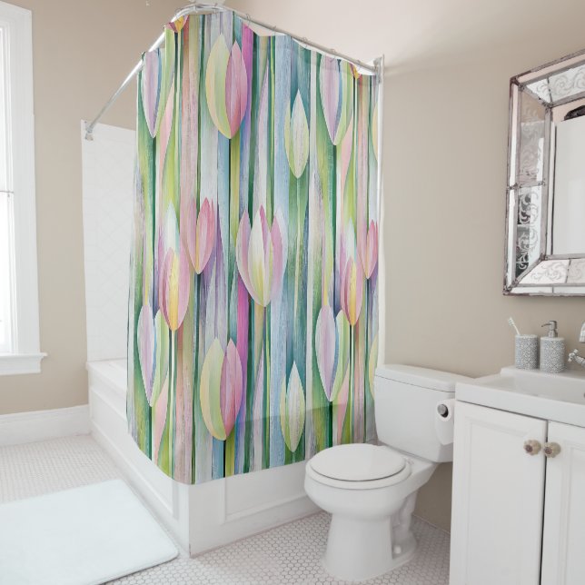 Rideaux De Douche Joli tulipes pastel motif (En situation)