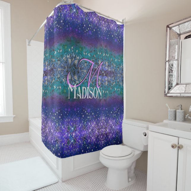 Rideaux De Douche Joli violet turquoise ombre parties scintillant mo (En situation)