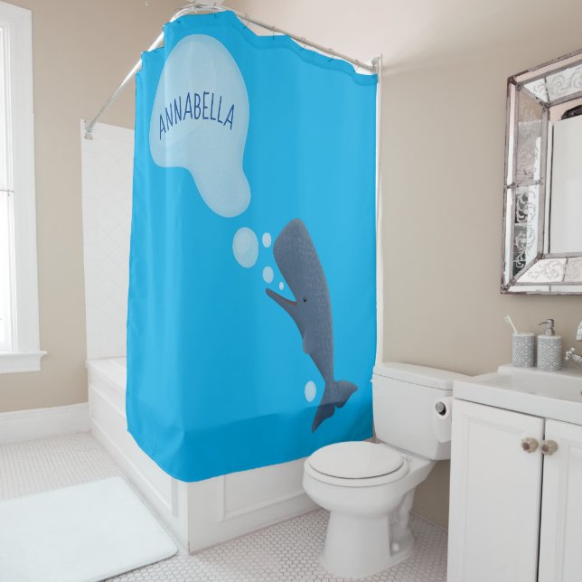 Rideaux De Douche Jolie baleine à sperme soufflant bulles dessin (En situation)