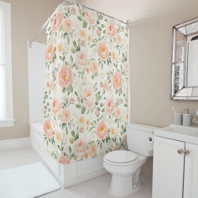 Rideaux De Douche Jolie Fleurs de Pêche pour une Mariée (En situation)