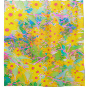 Rideaux De Douche Jolie Fleurs Jaunes et Rouges avec Turquoise