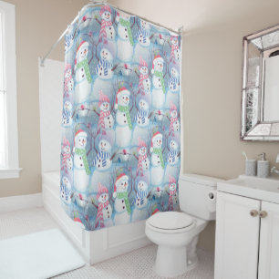 Rideaux De Douche Jolie saison hivernale Snowmen Aquarelle Art