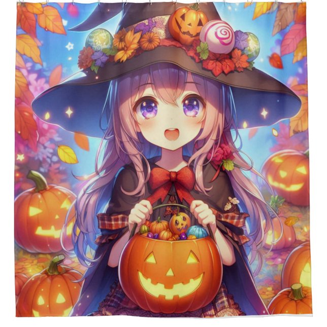 Rideaux De Douche Jolie Sorcière d'Halloween Anime (Devant)