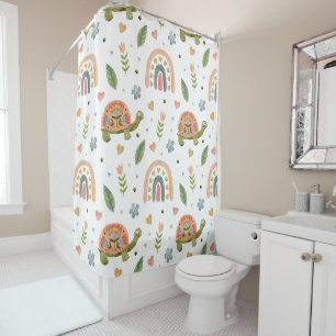 Rideaux De Douche Jolie tortue aquarelle et Motif arc-en-ciel