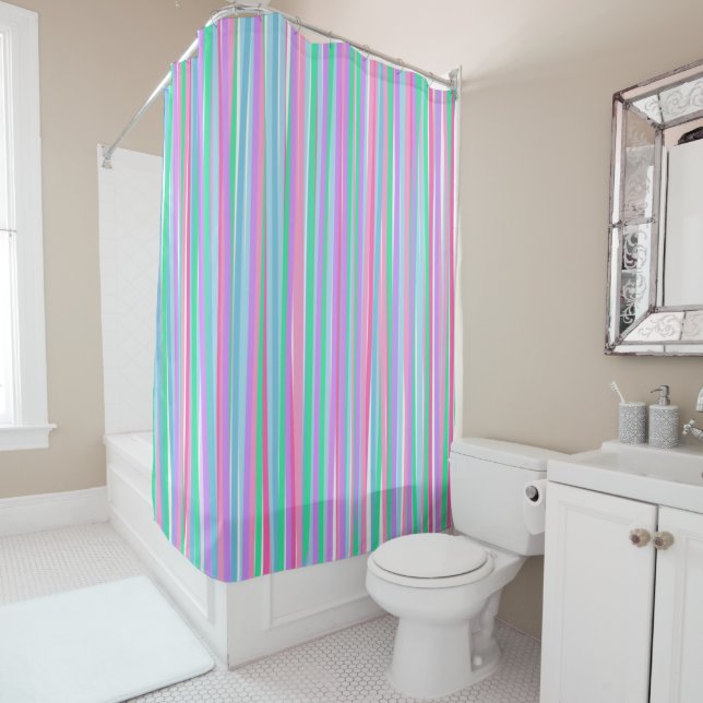 Rideaux De Douche Jolies bandes Vertes Pastels (En situation)