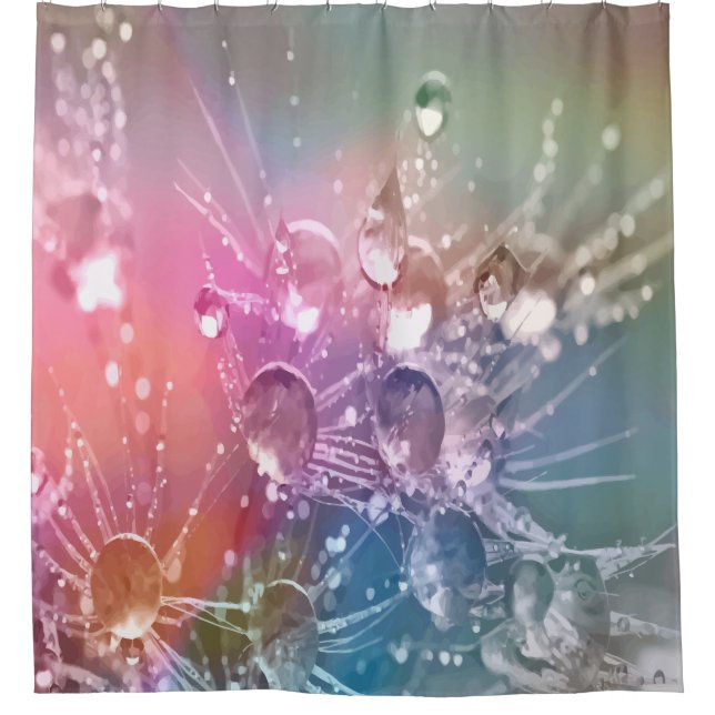 Rideaux De Douche Jolies gouttes d'eau Dandelion bleu vert rose (Devant)