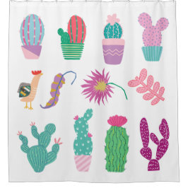 Rideaux De Douche Jolies illustrations motif cactus rose vert
