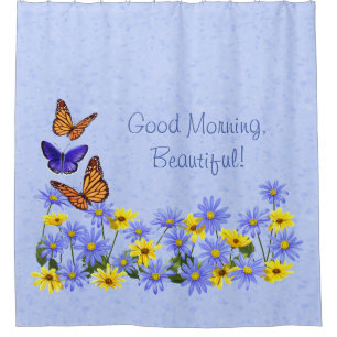 Rideaux De Douche Jolies papillons et marguerites Jardin de printemp