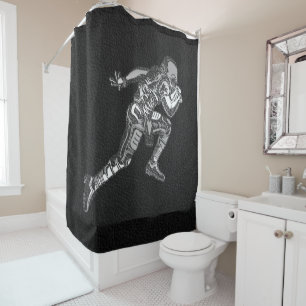 Rideaux De Douche Joueur de football courant Quarterback Noir Argent