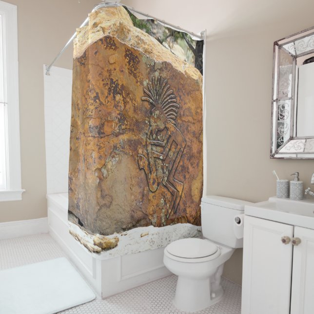 Rideaux De Douche Joueur de saxaphone Kokopelli Petroglyphe (En situation)