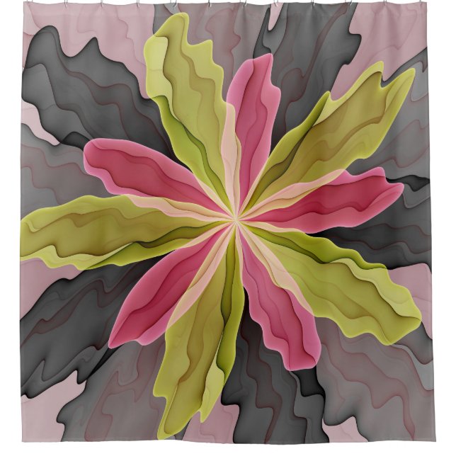 Rideaux De Douche Joy, Vert rose Anthracite Imaginaire Fleur Fractal (Devant)