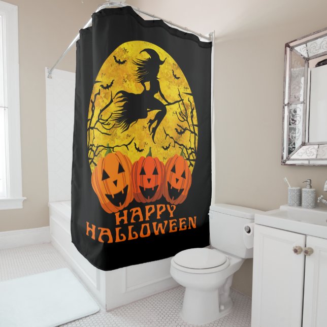Rideaux De Douche Joyeuse Sorcière Halloween dans la chambre (En situation)