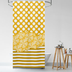 Rideaux De Douche Joyeuses Grandes Polka Florale Dot Couché Jaune