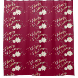 Rideaux De Douche Joyeuses Vacances Blanc Poinsettia Rouge foncé