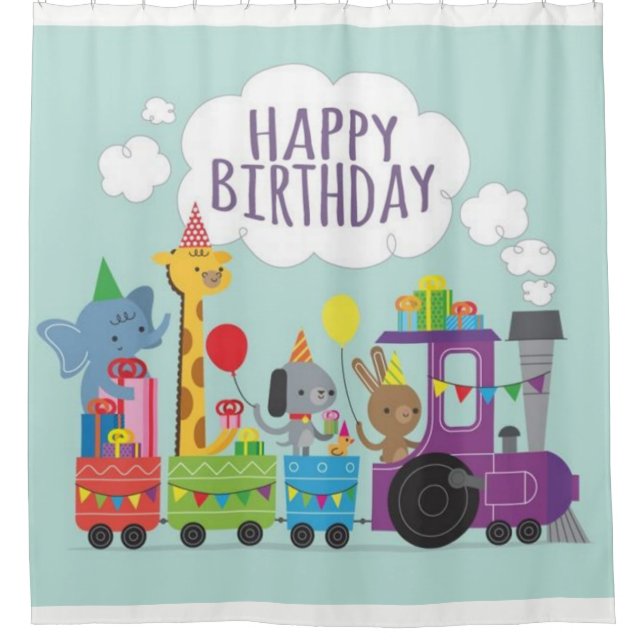 Rideaux De Douche Joyeux Anniversaire mignon train animal (Devant)