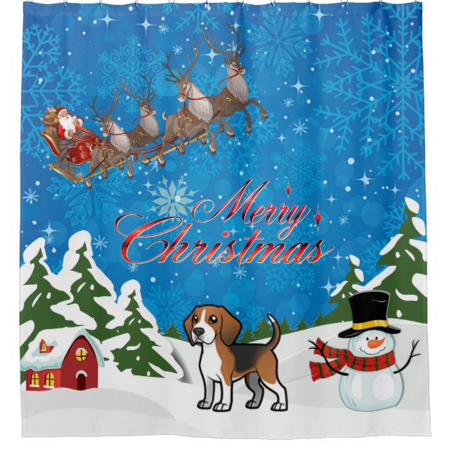 Rideaux De Douche Joyeux Beagle de Noël avec Père Noël (Devant)