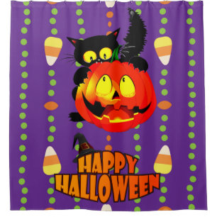 Rideaux De Douche Joyeux Chat aux sorcières d'Halloween
