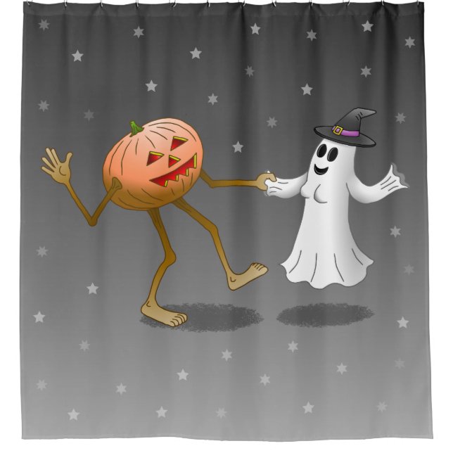 Rideaux De Douche Joyeux Citrouille d'Halloween et fantôme (Devant)
